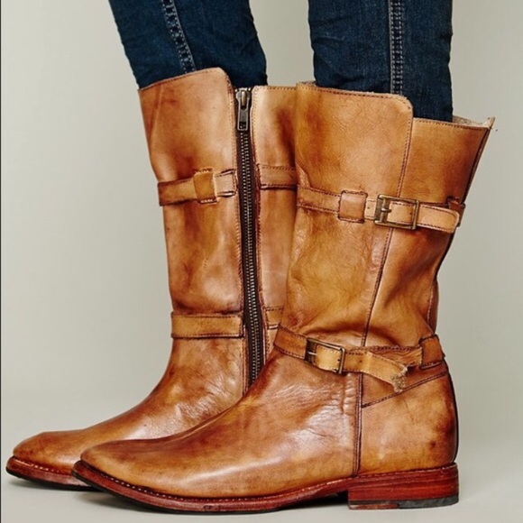 Bed Stu Shoes - BED STU Cobbler Sandover Cognac Leather Moto Boots